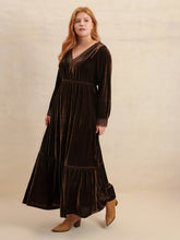 Plus Size Lace Detail V-Neck Long Sleeve Midi Dress OutfitFlow